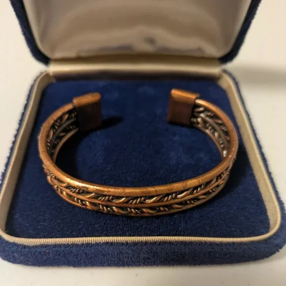 Copper Braided Cuff Bracelet Artisan Autumn Spiced Brown Metalwork Adjustable - Picture 3 of 9